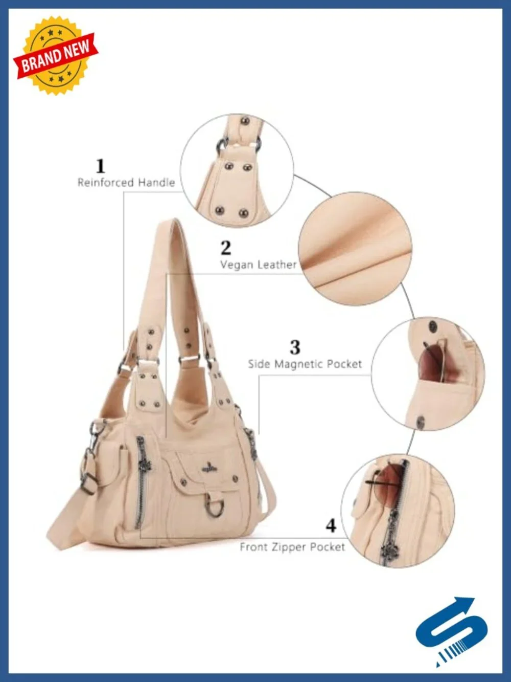 Vegan Leather Hobo Shoulder Bag with Adjustable Strap Satchel Tote